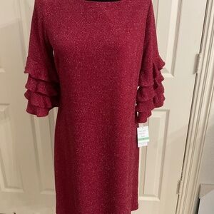 Holiday cocktail sparkle metallic dress ruffle sleeves